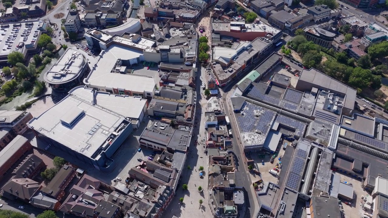 Aerial shot over chelmsford high street