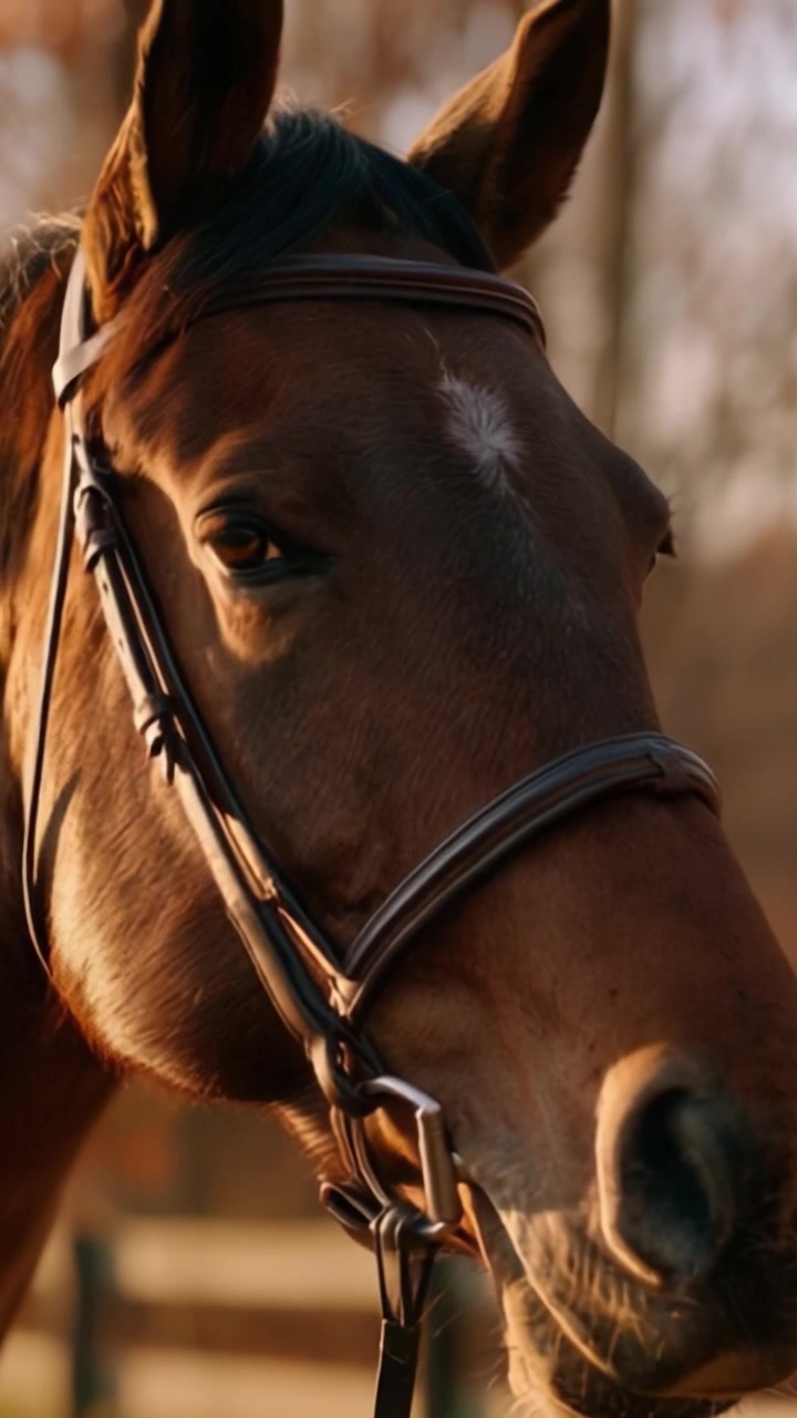 Retrato Majestoso de Cavalo: Capturando a Graça e a Beleza de um Puro-Sangue no Brilho Suave da Hora Dourada