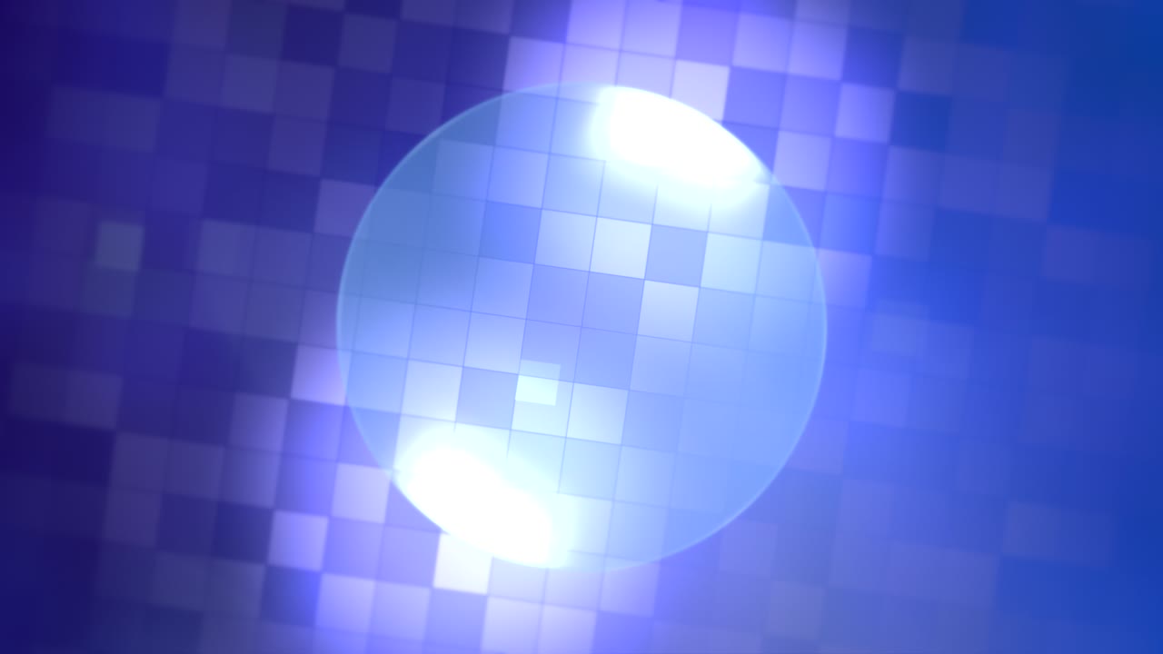 네온 파란 디스코 공과 파란 사각형 패턴