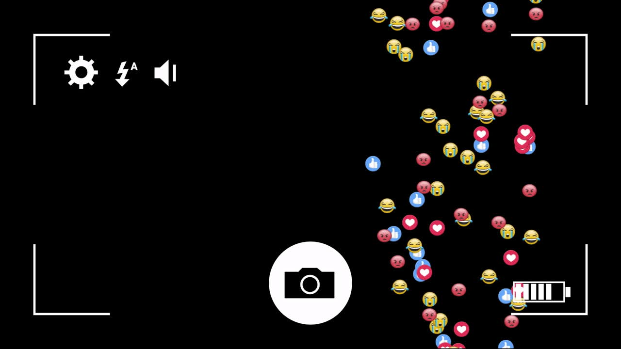 플레이 화면의 비디오와 어두운 배경에 떨어지는 아이콘