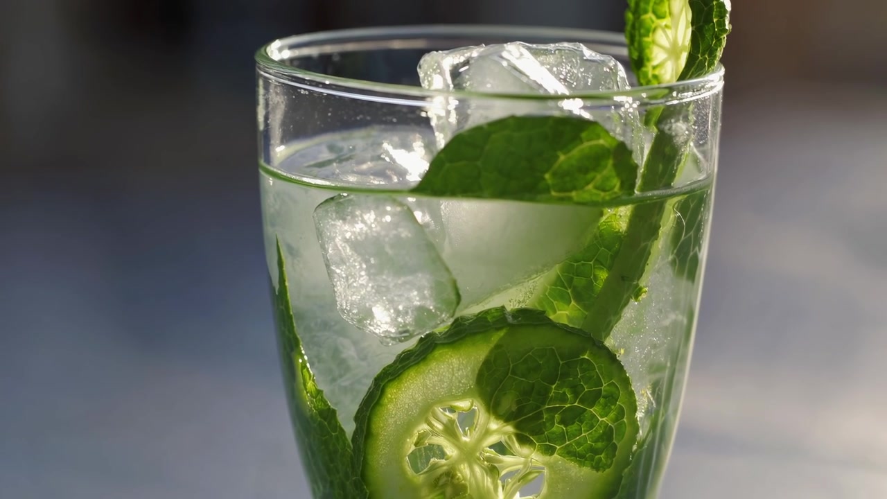 Acqua Rinfrescante Aromatizzata al Cetriolo e Menta con Ghiaccio