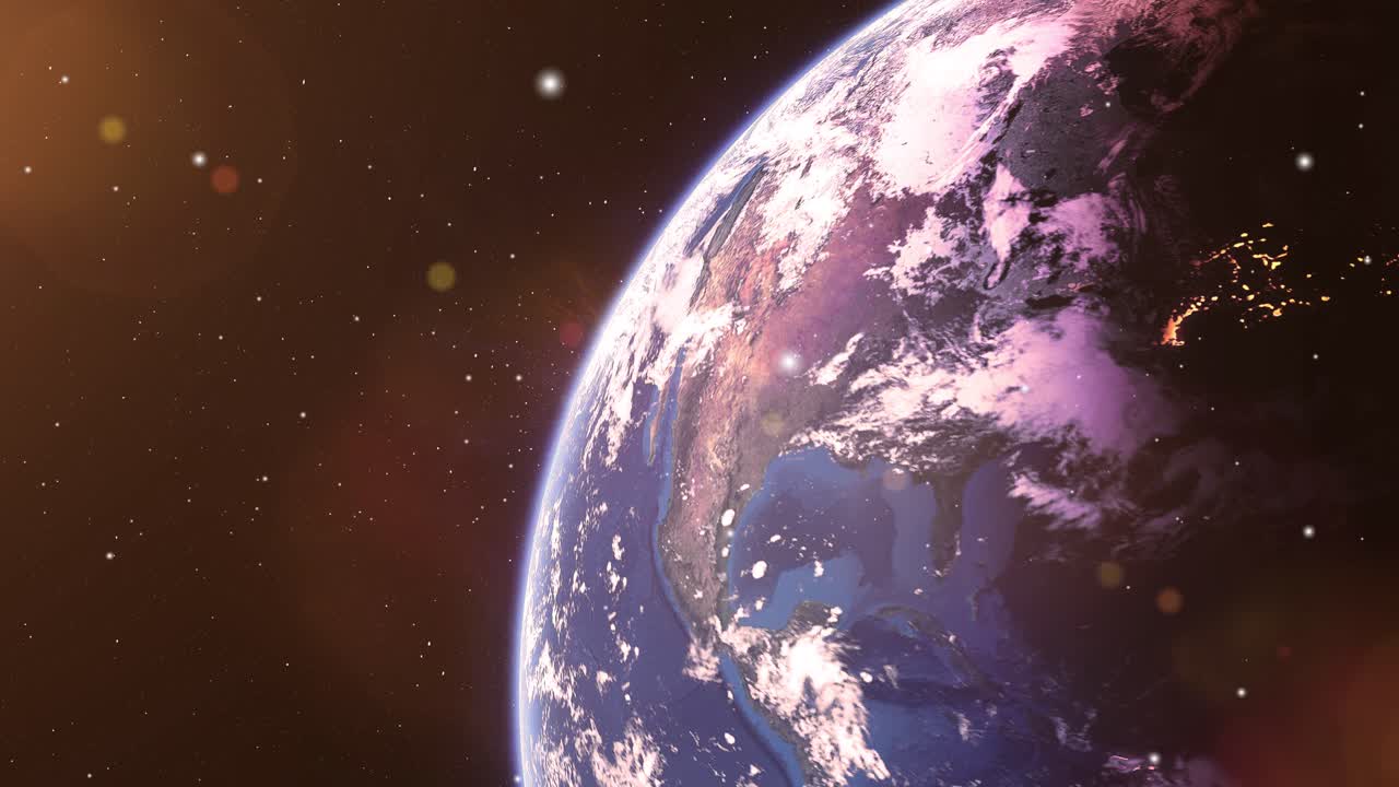 la superficie móvil de la tierra es visible desde el espacio así como los rayos brillantes del universo