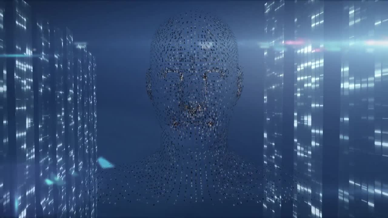 animación de humanos digitales sobre puntos de luz