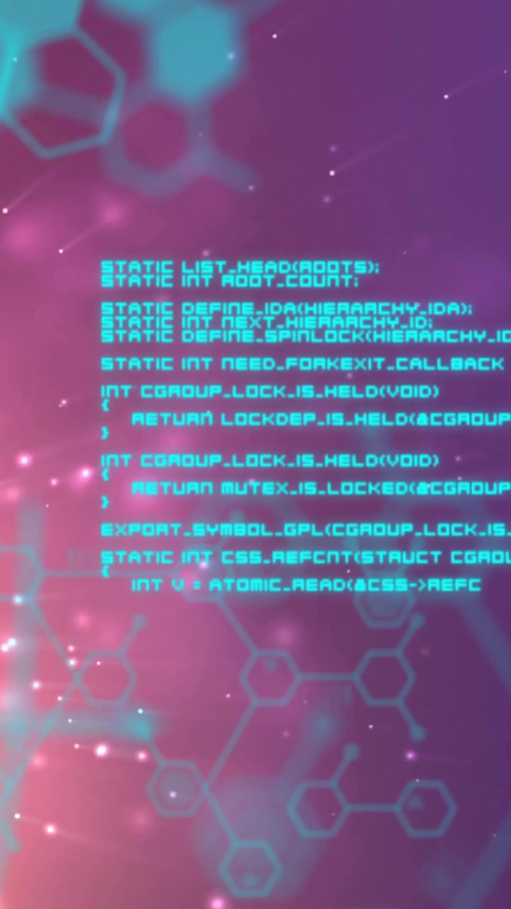 Animating hexagonal molecular structures and data processing over colorful abstract background