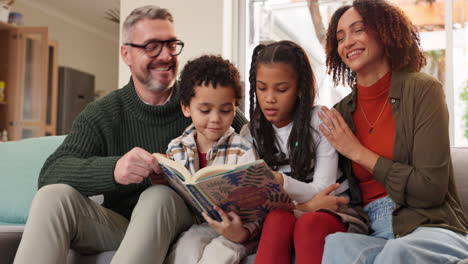 family reading a book together