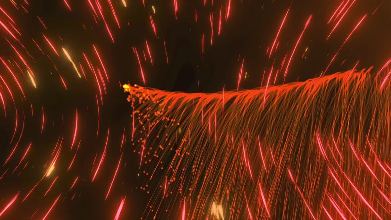 노란색과 오렌지색의 빛의 흔적이 끊임없는 루프로 움직이는 애니메이션