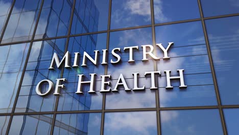 ministry of health building glass skyscraper with mirrored sky loop animation