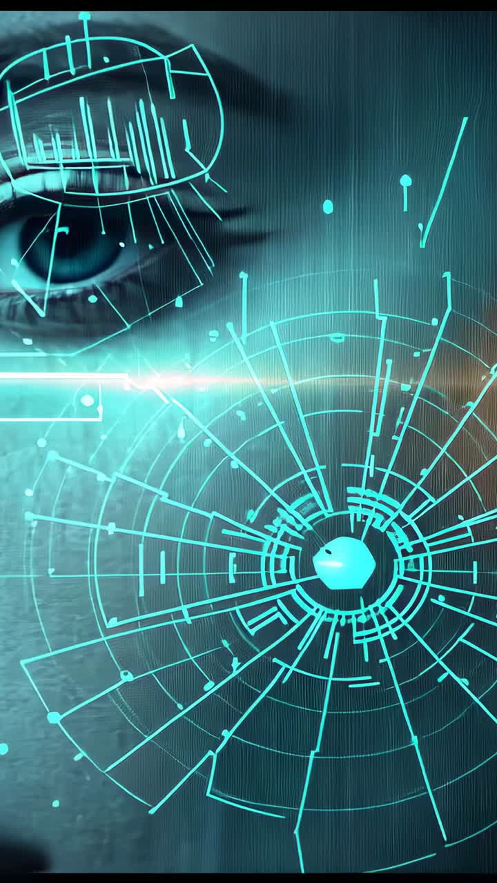 Vertical video: Reacting to scan line, woman opening eye and tracking teal reticle in lab for scan