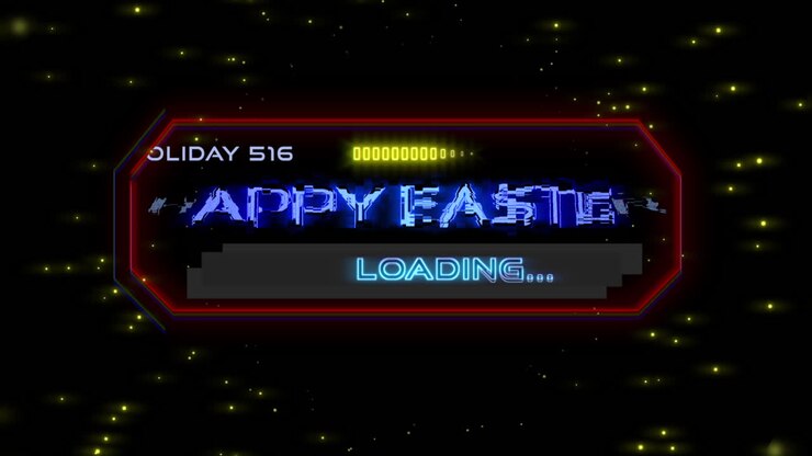 Glowing Happy Easter loading neon sign in futuristic font