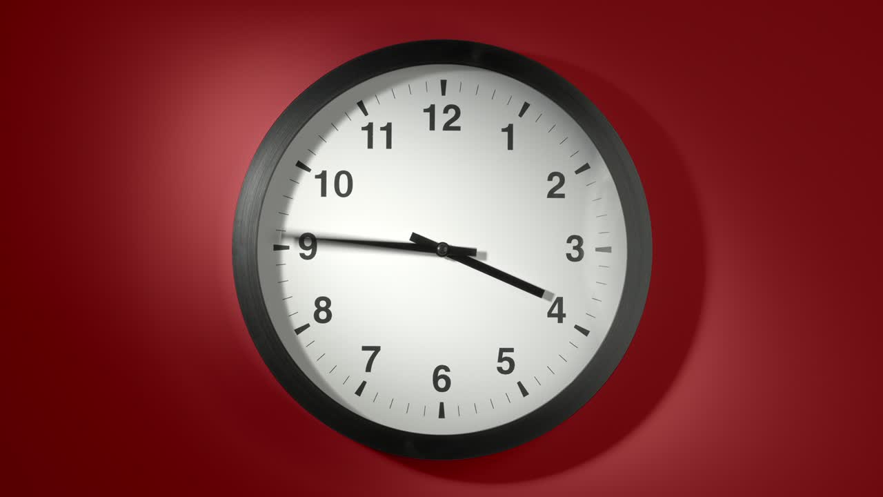 Clock Face on Burgundy Cherry Red Wall in Time Lapse