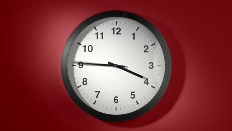 clock face on burgundy cherry red wall in time lapse
