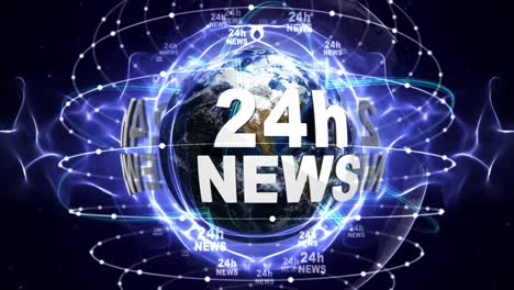 24h news text animation and earth, loop