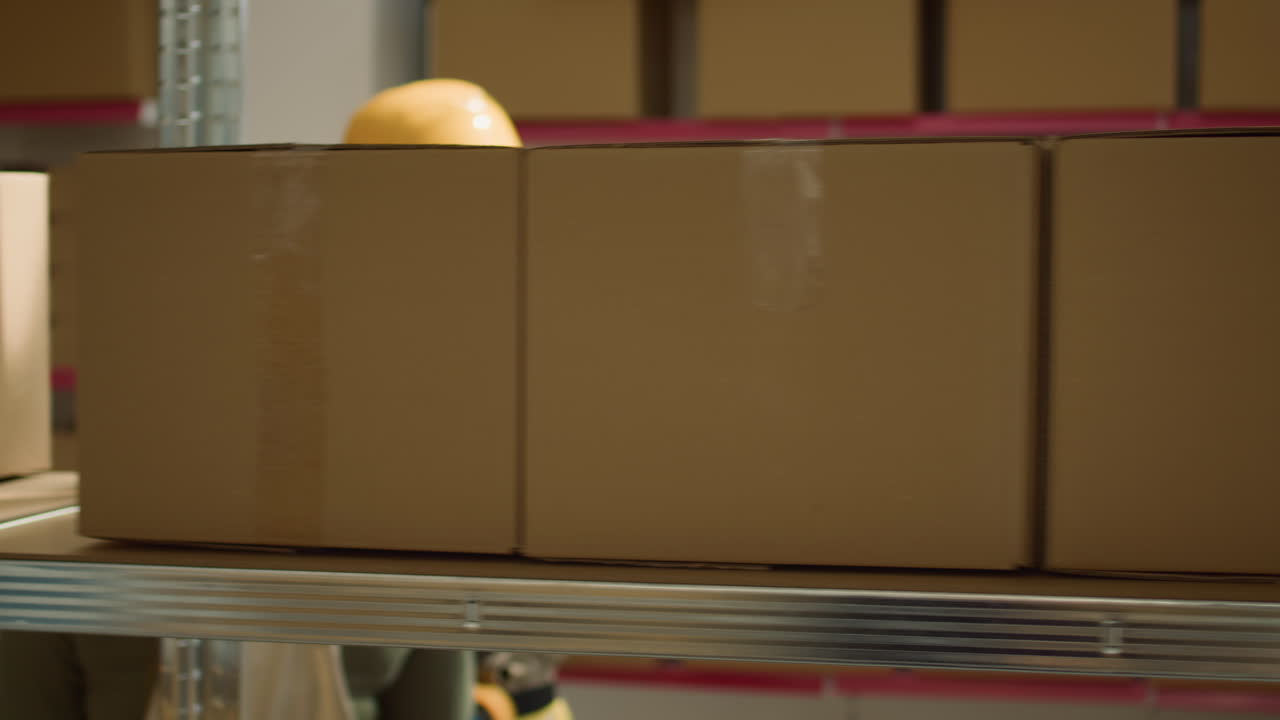 Boxes on shelves in a warehouse