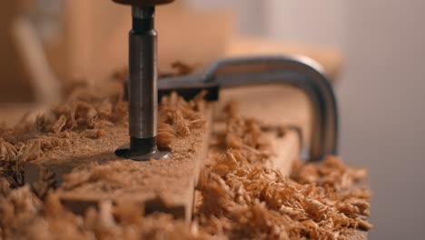 close-up of drilling wood