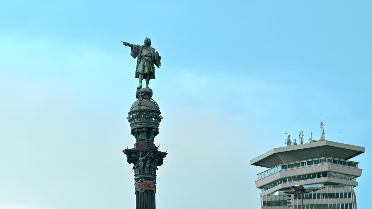 Columbus Monument in Barcelona, Spain. Cloudy sky on the background