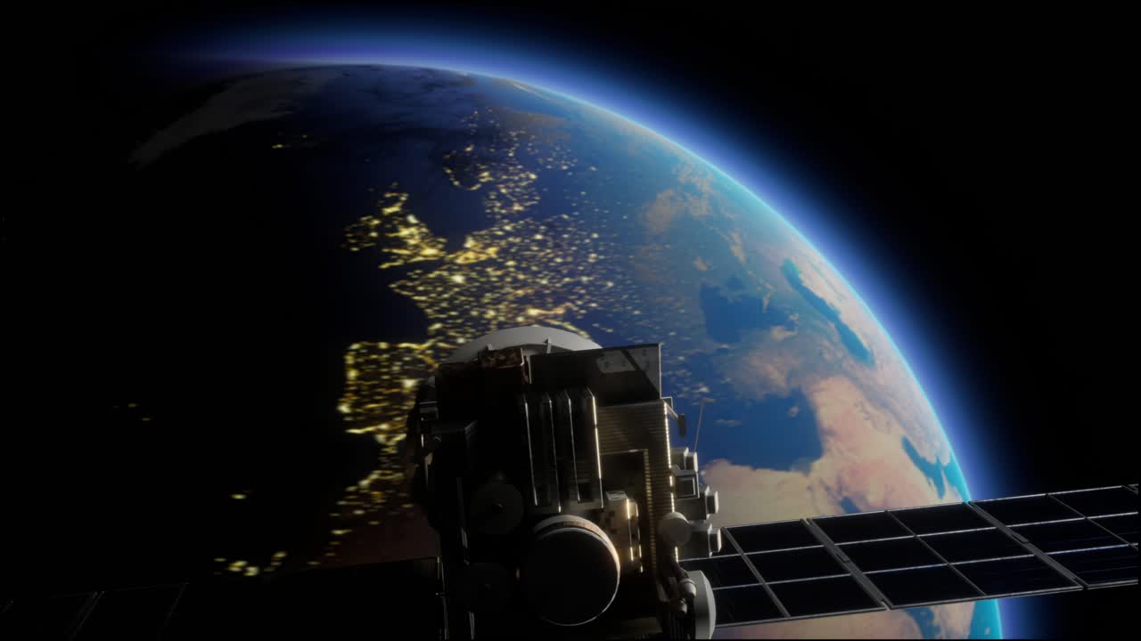 satélite artificial de la tierra. un satélite que vuela en el espacio sobre el globo