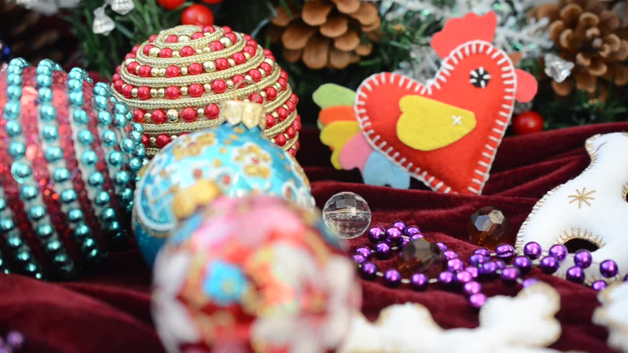 Shooting of festive toys, December. Christmas and New Year's toys