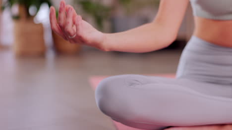 woman, hands and yoga in meditation for zen