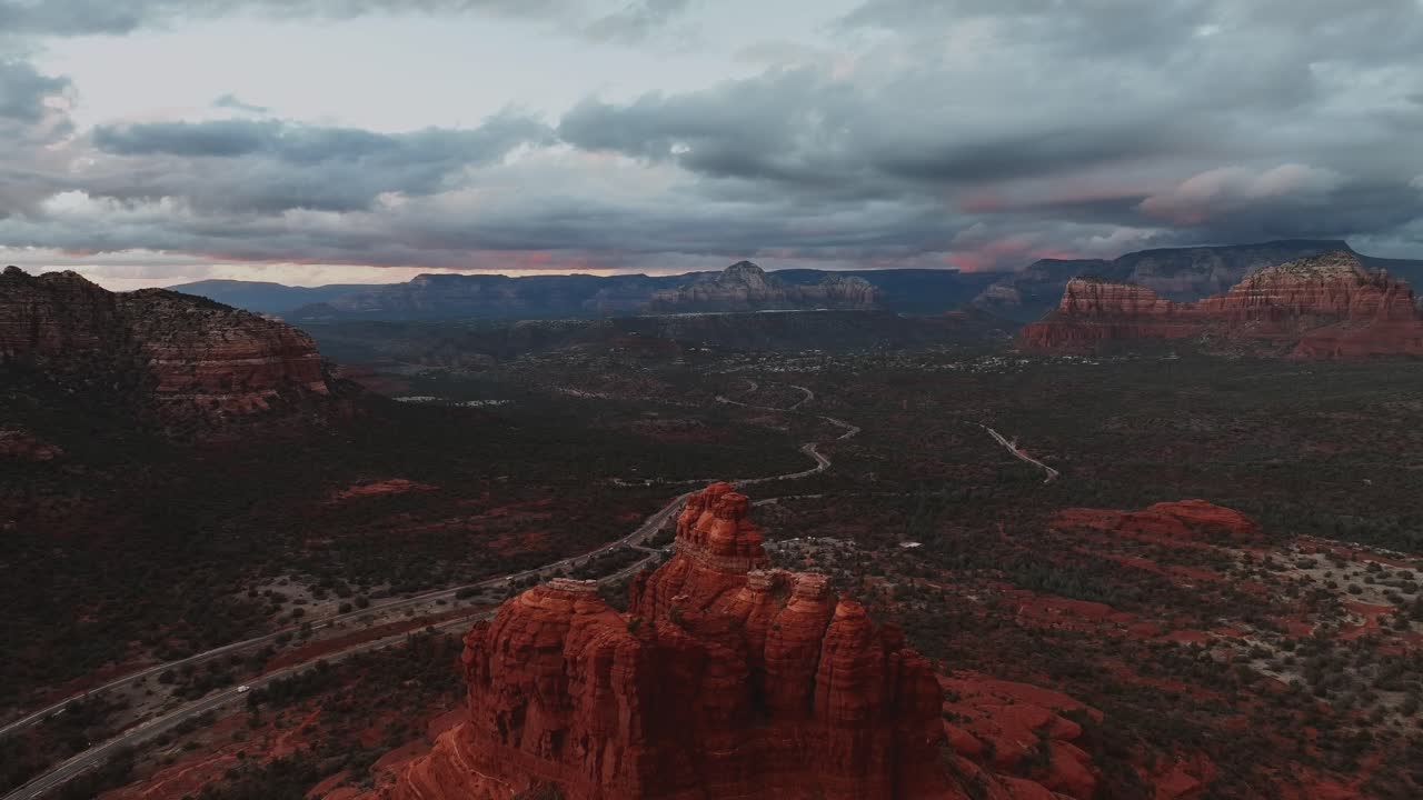 Pullback Over Bell Rock Butte Near The Village Of Oak Creek In Sedona, Arizona USA