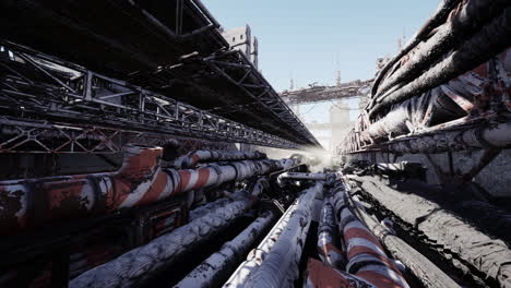 rusted details with the equipment in an oil refinery