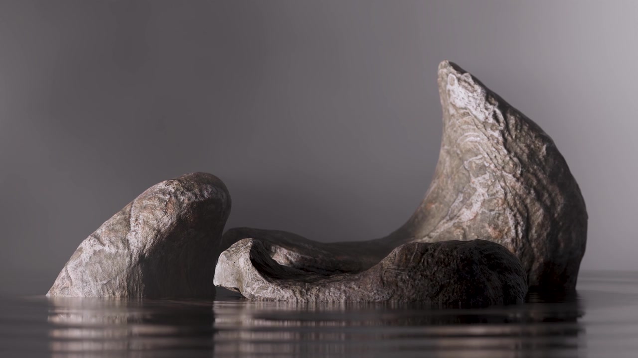 Teksturerede sten hviler i roligt, stille vand