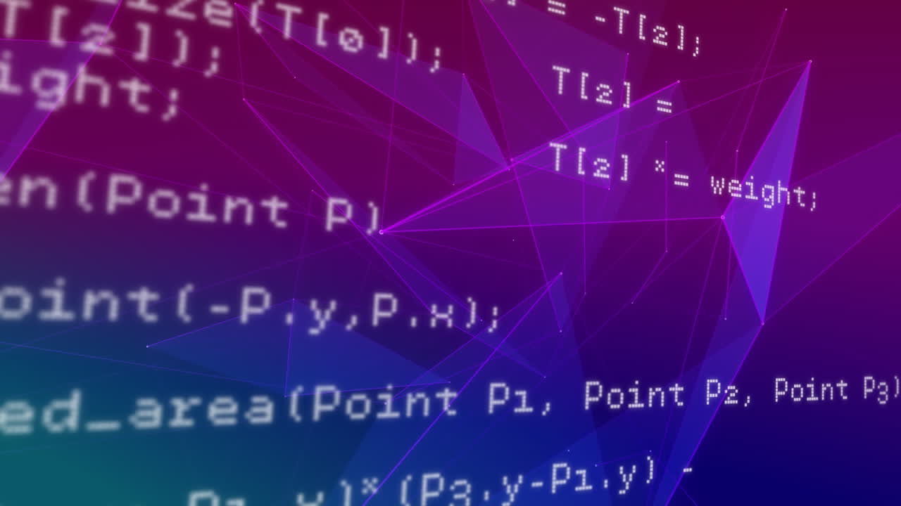 la animación digital muestra el procesamiento de datos en redes plexus con un fondo vibrante.