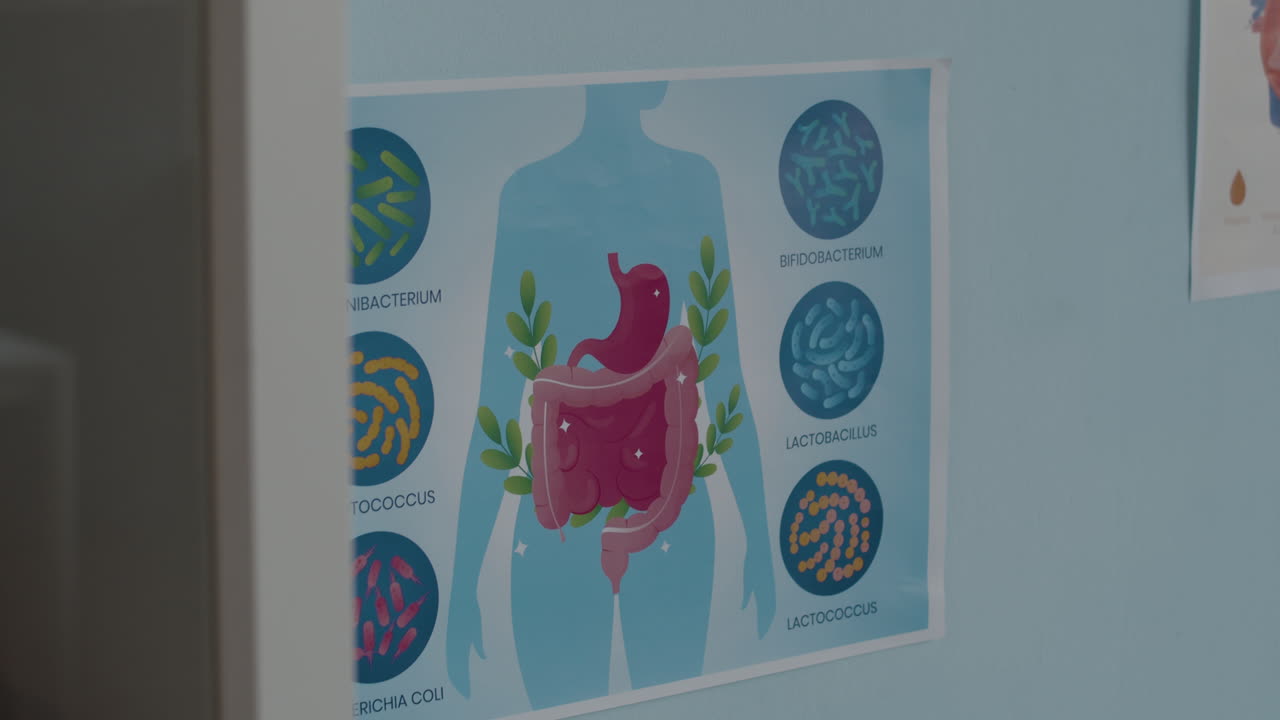 Medical diagrams of the digestive system and probiotics