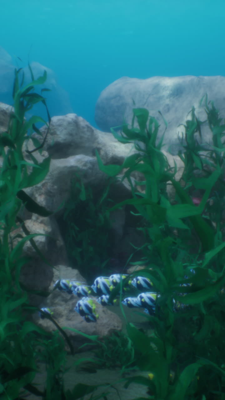 un colorido grupo de peces nadando a través de un arrecife de coral