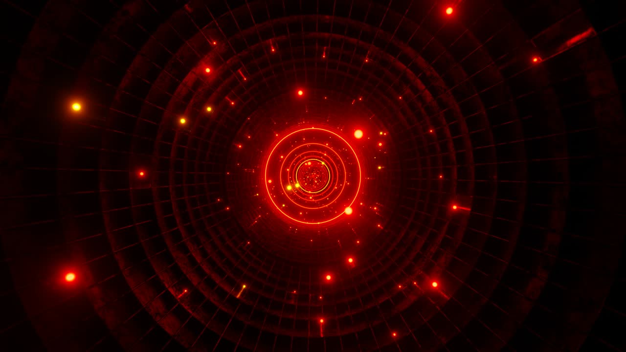 Seamless loop motion graphic of flying into circle red tunnel