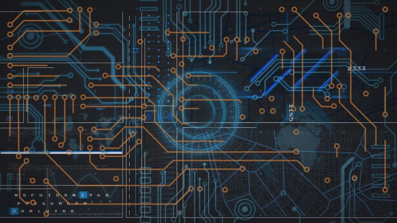 Animation of digital interface with network of connections on dark background