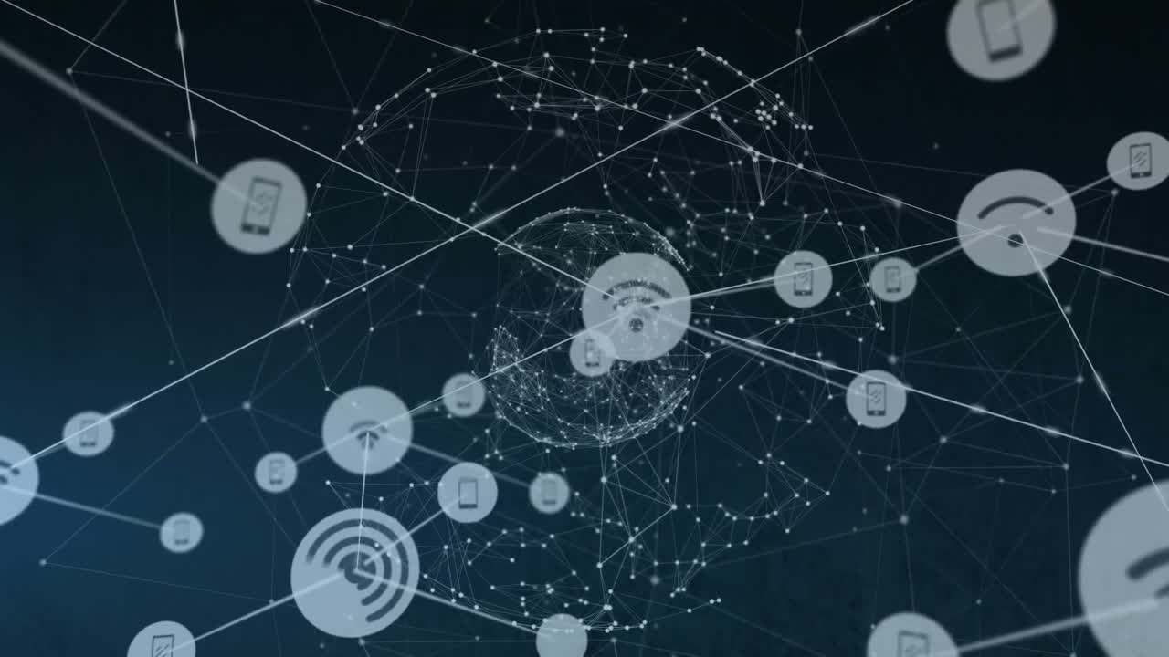 어두운 배경에 와이파이 아이콘을 가진 연결 네트워크와 함께 지구상의 애니메이션