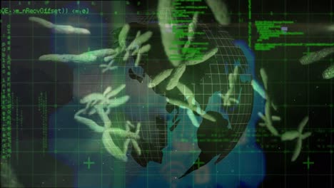 animación del procesamiento de datos científicos en el mundo sobre un fondo oscuro