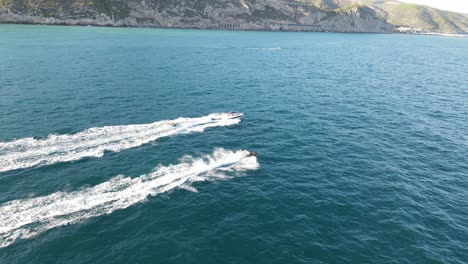 Aerial-views-of-boats-sailing-in-the-coast-nearby-Barcelona