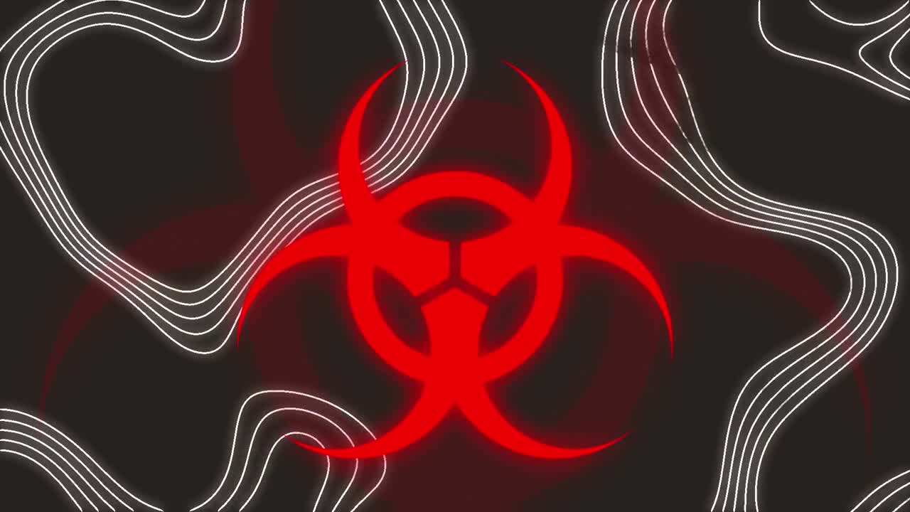 animación de líneas blancas en movimiento sobre un letrero de advertencia sobre fondo negro