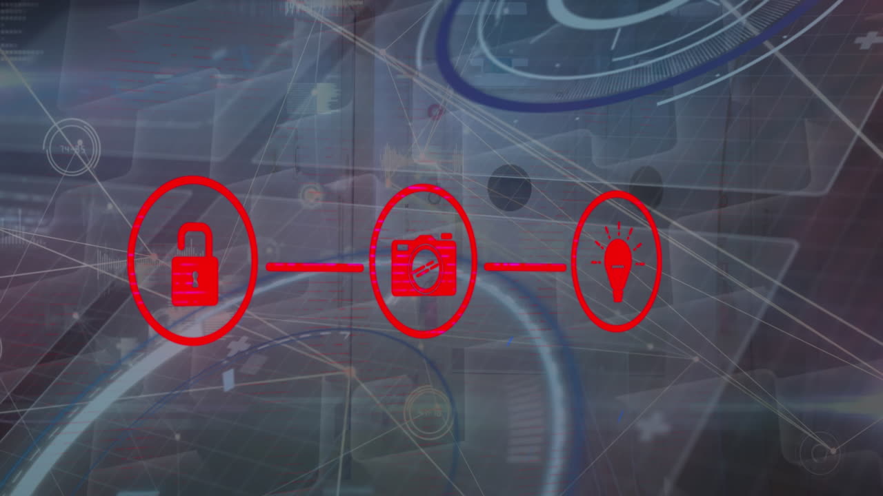 animación del procesamiento de datos sobre iconos de medios