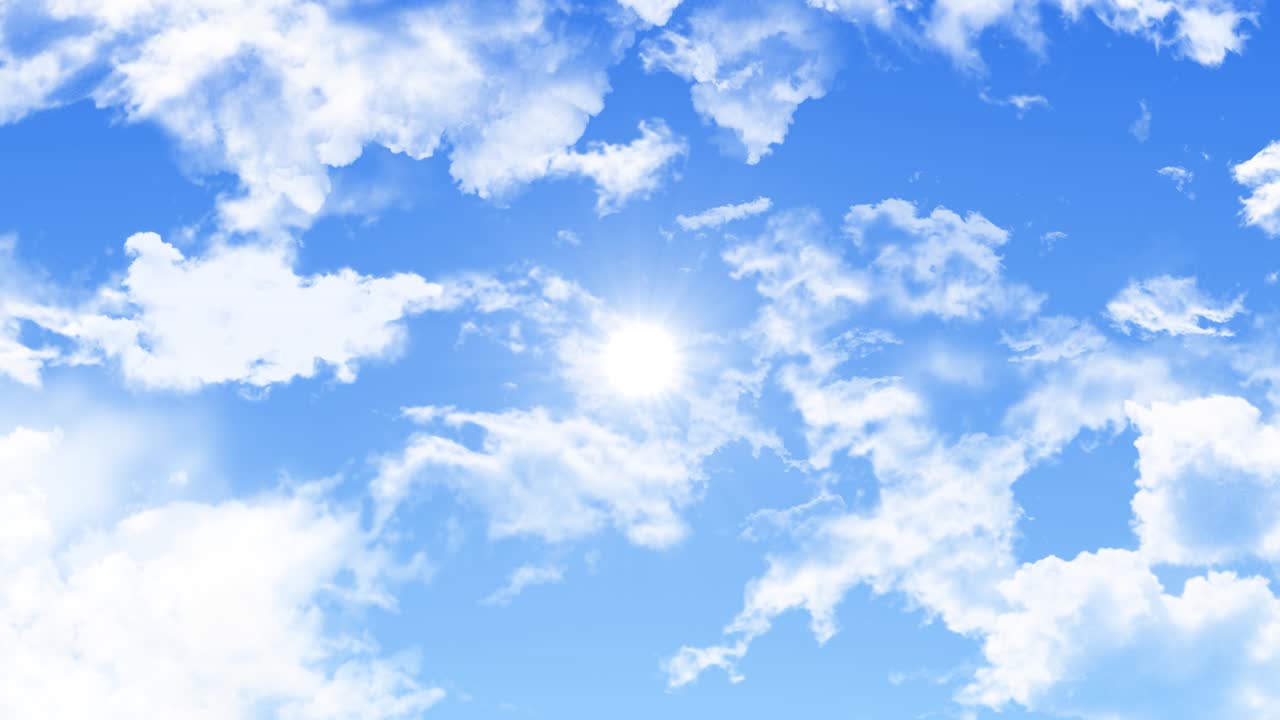 Beautiful blue sky with clouds loop animation background green screen weather nature cloud and sun