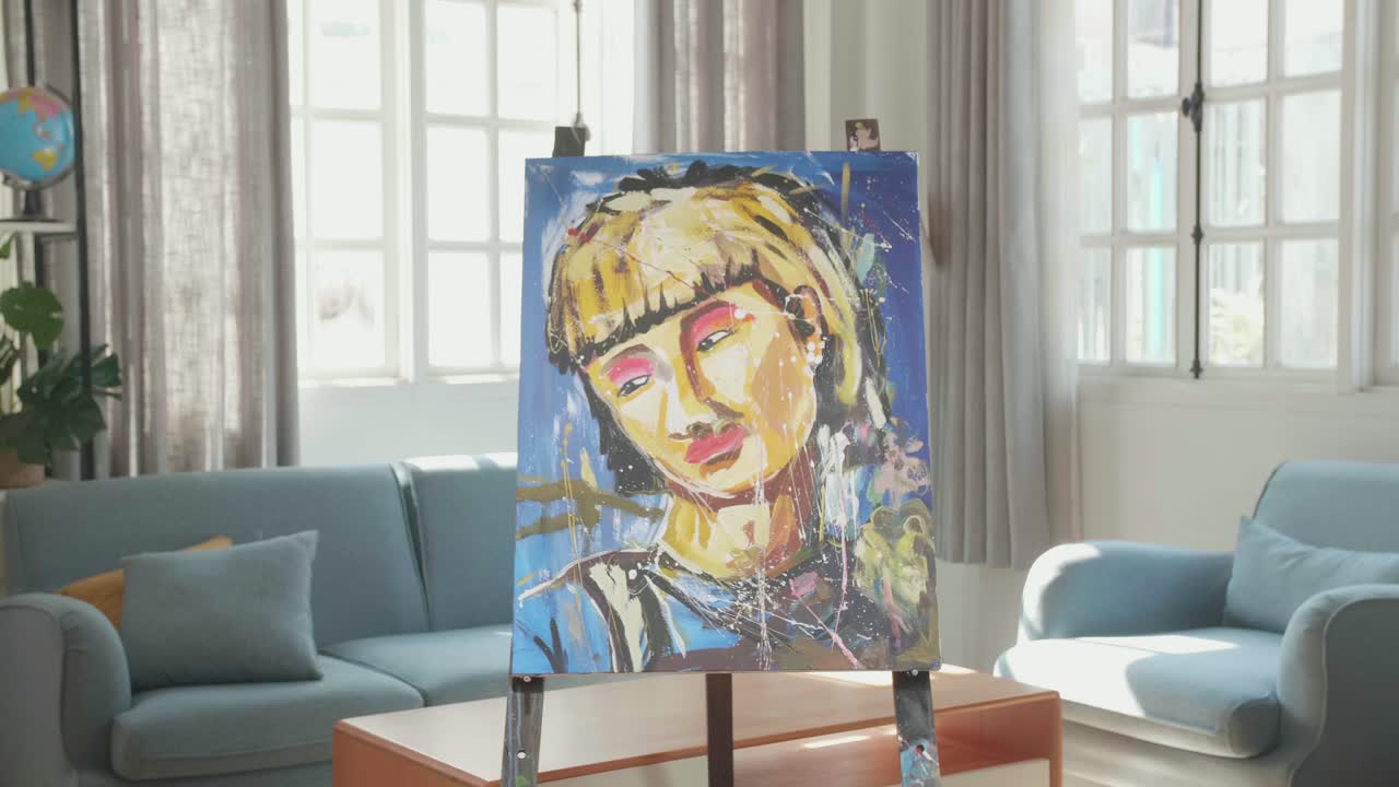 A Canvas Photo Of Portrait Of A Girl Is In The Living Room At Home