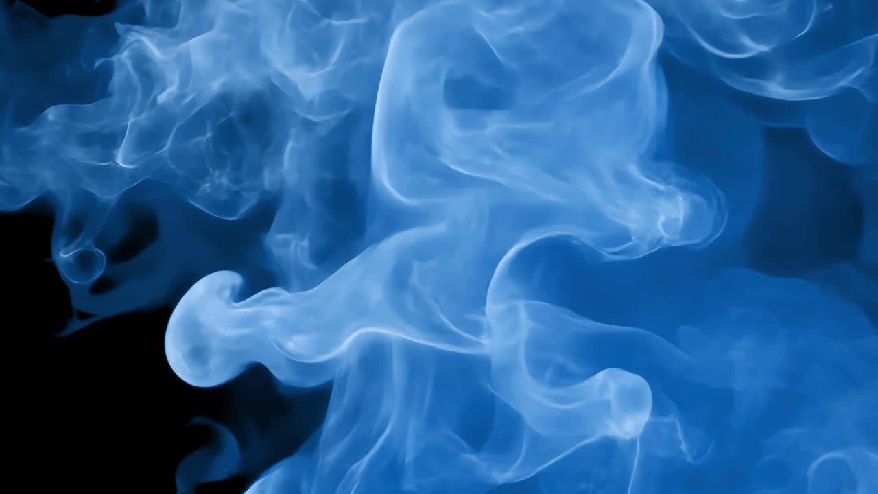 Abstract swirling blue smoke animated overlay, transparent 4K video, alpha channel, ProRes 4444