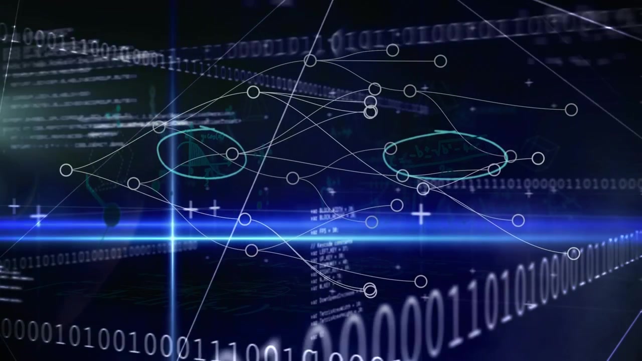 Animation of data processing over black background
