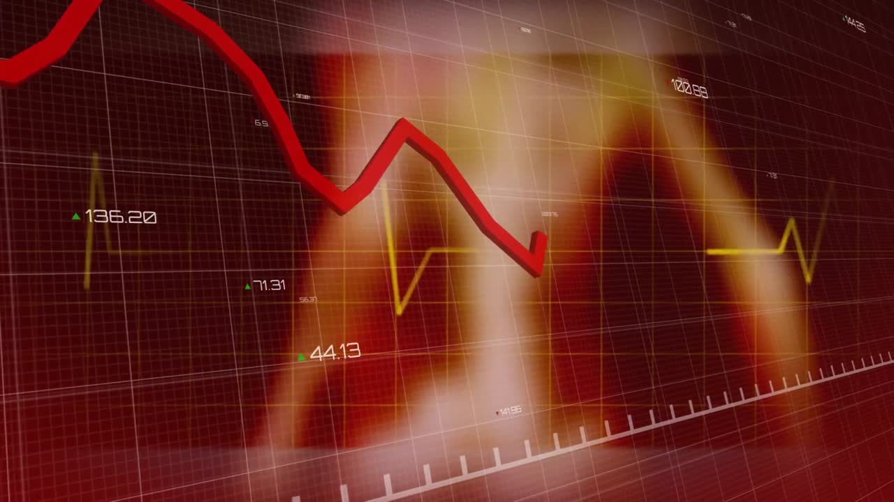 Heart rate monitor and red graphs moving against data processing