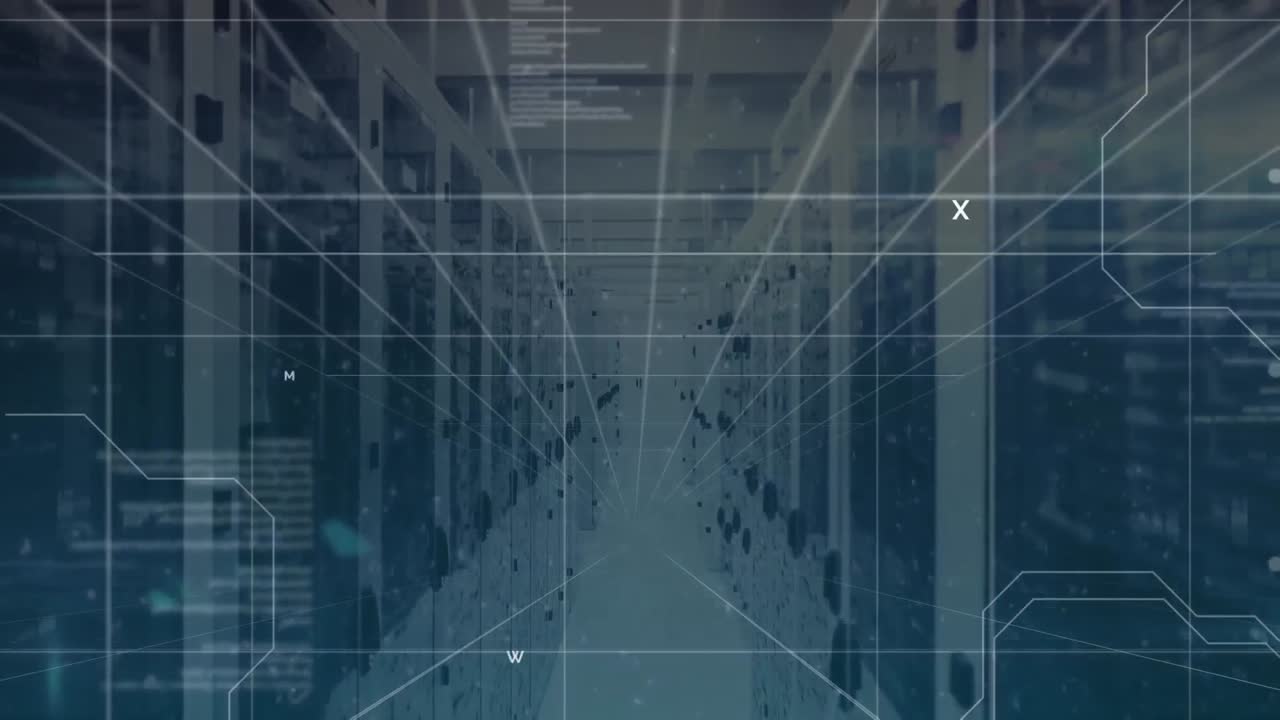 animación de la interfaz con el procesamiento de datos contra la sala de servidores de computadoras