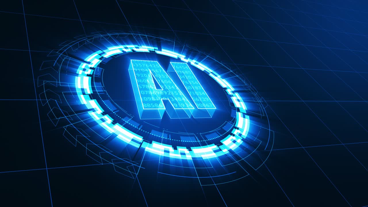 gráfico de movimiento de azul ai palabra con tecnología de círculo de rotación fondo abstracto