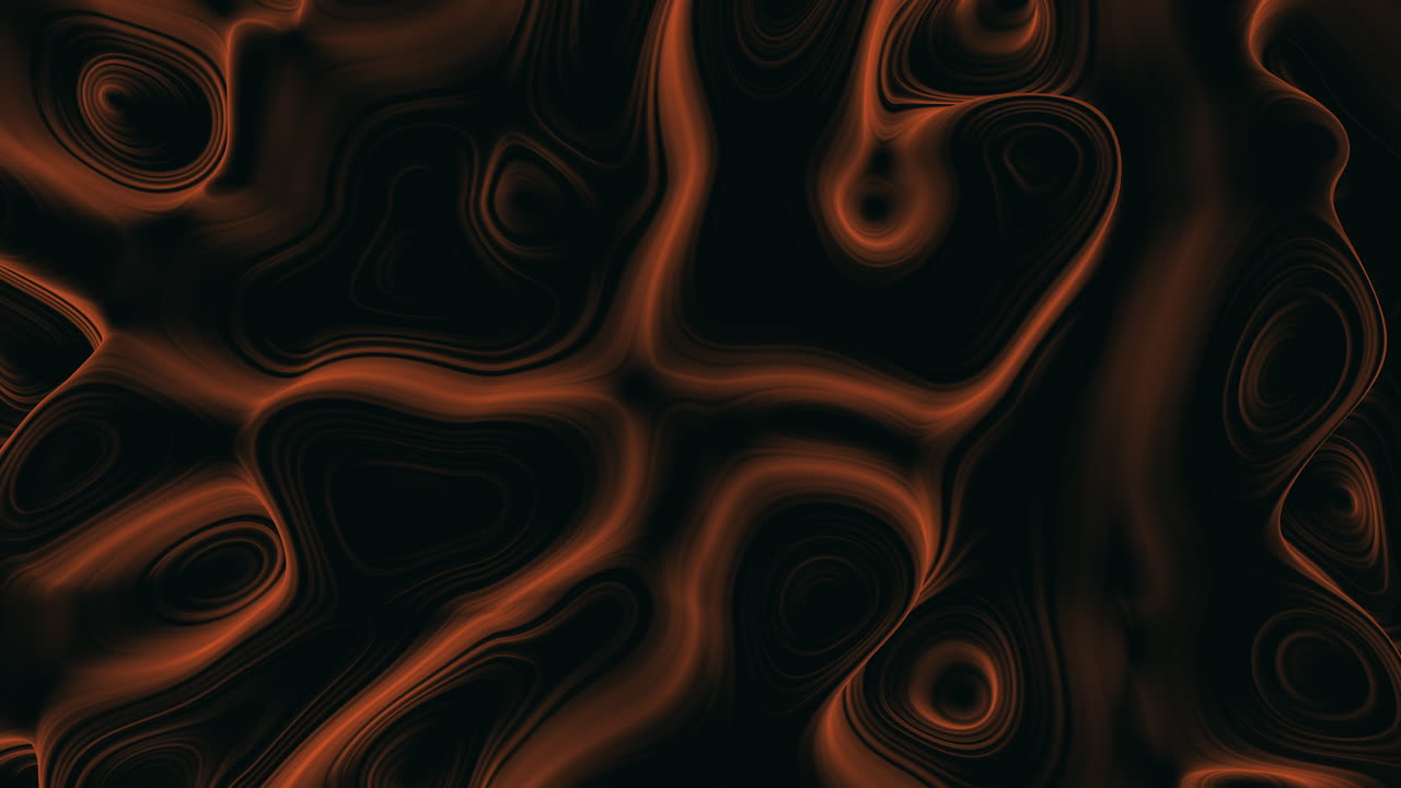 Onde arancioni fluide e cerchi vorticosi in gradiente nero