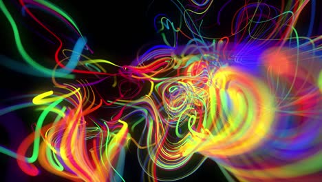 el flujo de fondo abstracto de líneas de brillo o rayas de luz. las partículas de luces en funcionamiento se forman en el espacio 3d brillando hermosas líneas curvas como una bola de alambres quemándose con luz de neón. hermoso bg creativo.