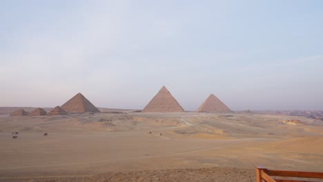 a view of three pyramids of giza in egypt on of seven wonders in the world,wide shot