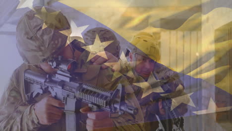 aiming rifles, soldiers with bosnia and herzegovina flag animation overlay