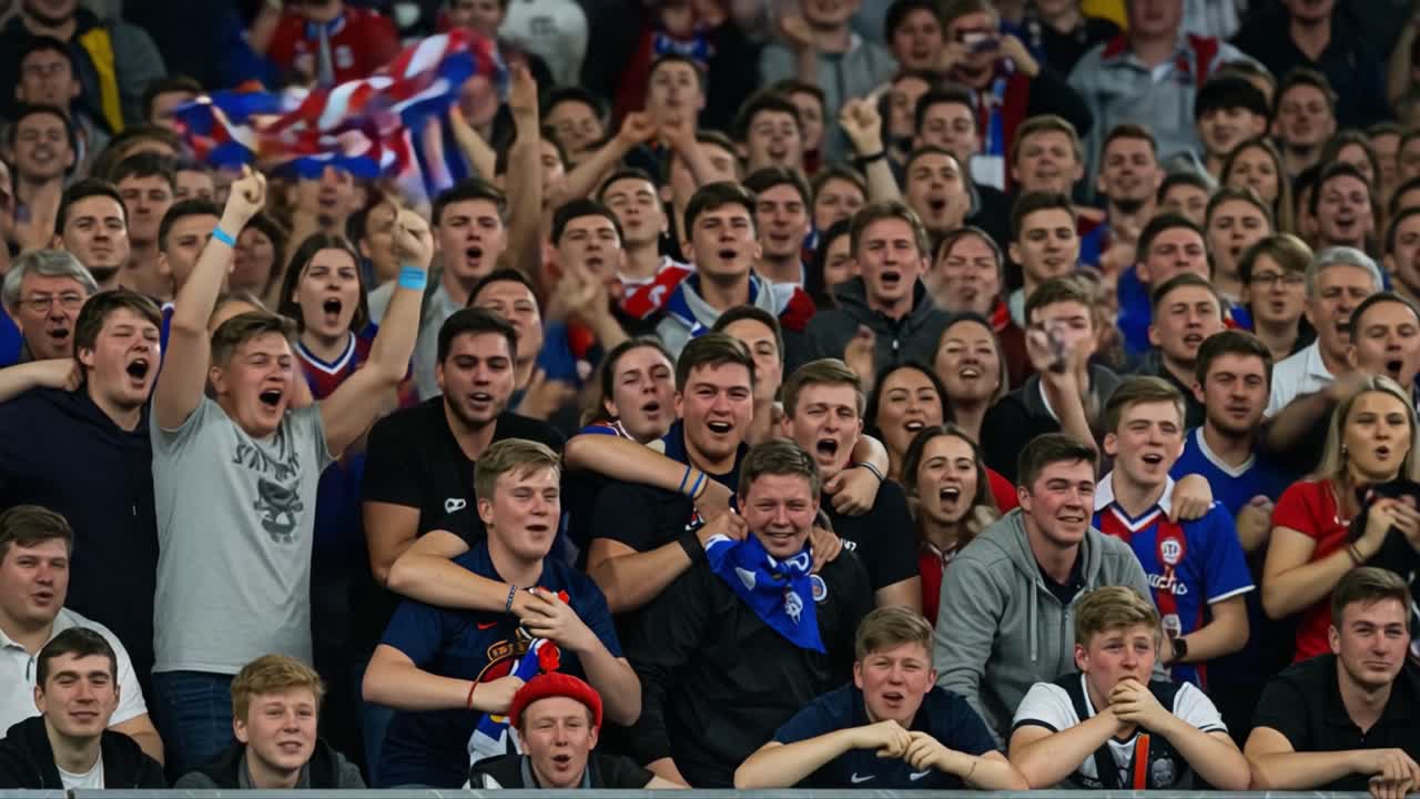 A Thrilling Atmosphere as Passionate Fans Celebrate an Exciting Moment at a Sporting Event with Energy and Joyful Expressions of Team Spirit
