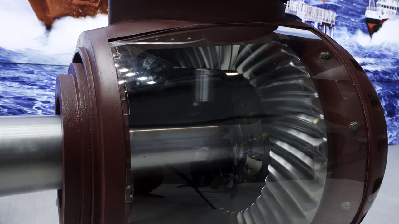 vista de cerca de una gran caja de engranajes marina