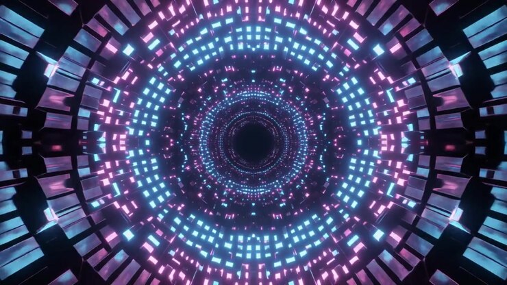 Abstract Neon Tunnel with Glowing Geometric Shapes