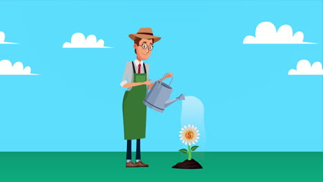 elegant gardener businnessman with sprinkler and coin plant character
